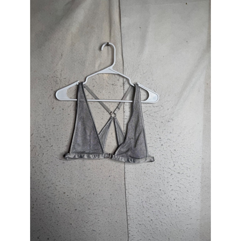 Victorias Secret Silver Metallic Mesh Bralette Strappy Back L 393522-KQ6